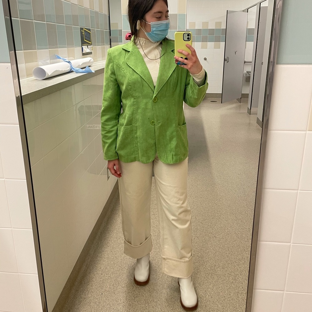 • vintage vegan ultra suede green blazer • - Picture 5 of 6